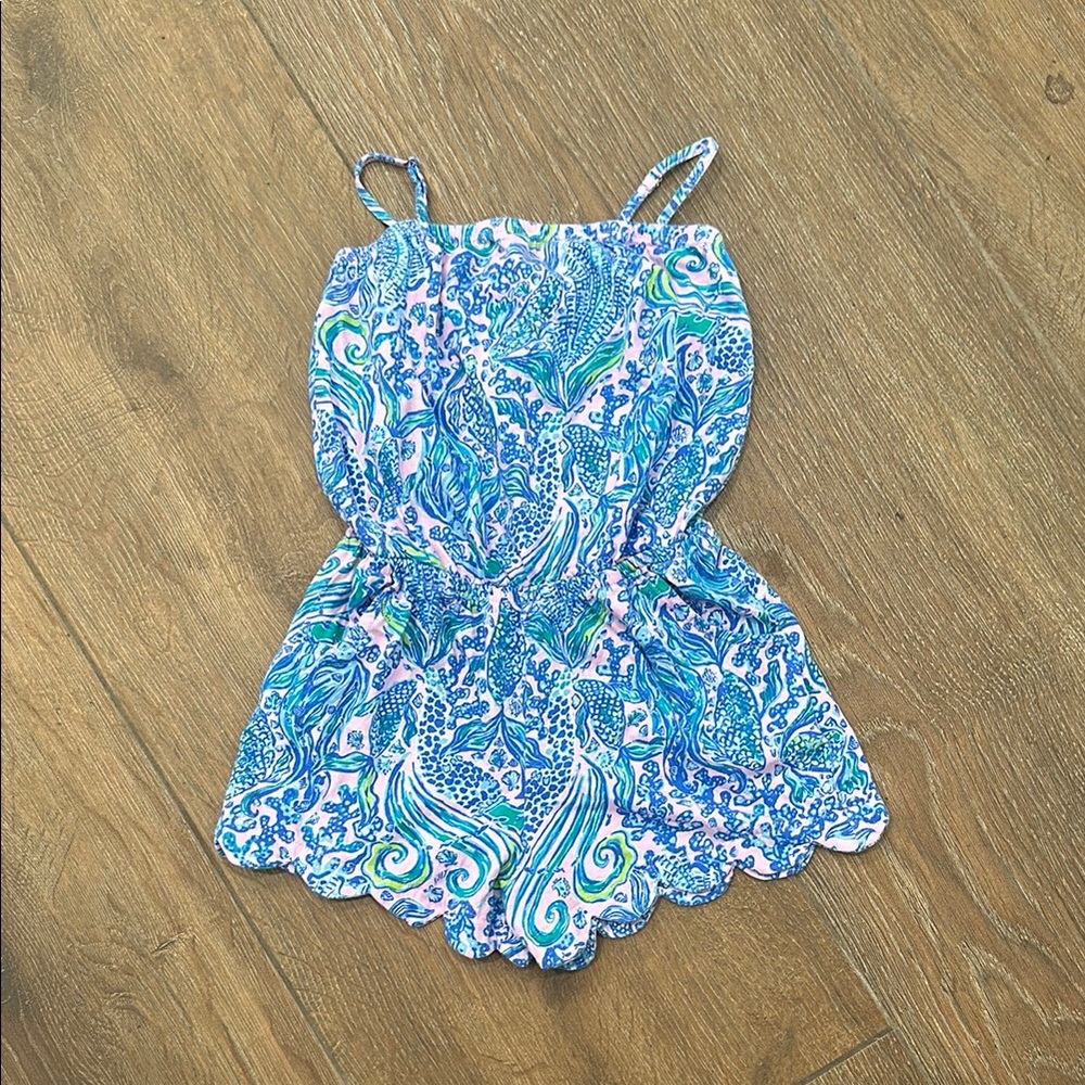 Lilly Pulitzer Blue and Pink Patterned Romper. Size M 6-7.